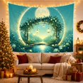 thumbnail image 3 of Moonlit Floral Arch with Hanging Lanterns and Glowing Teal Pond, Dreamy Fantasy for Garden Lovers, Mystical Wall Art, Housewarming Gift, Tapestry Wall Hanging for Bedroom and Living Room, 3 of 7