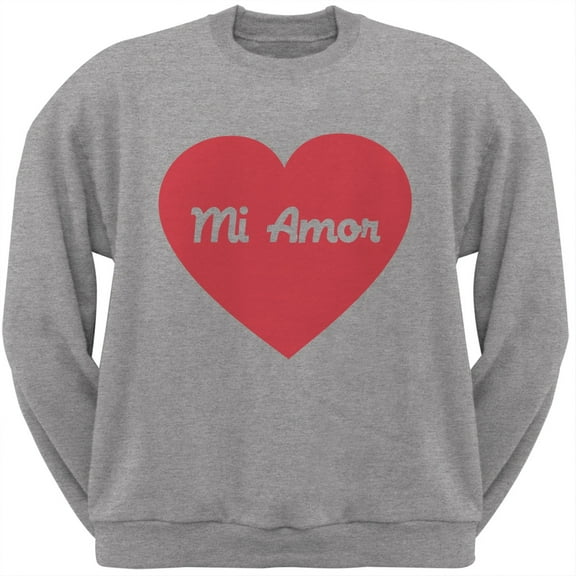 Valentine's Day Mi Amor Heather Grey Adult Crew Neck Sweatshirt - Small