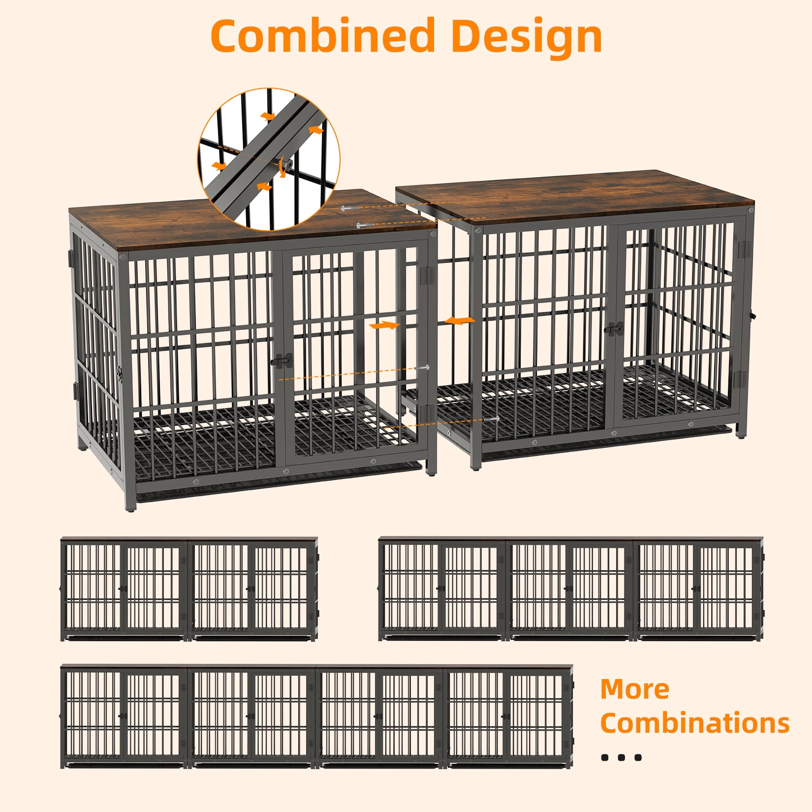 Bingopaw Triple Door Wooden Dog Crate Indoor, Black, Medium, Removable Tray, 30.91"L x 22.24"W x 25.59"H