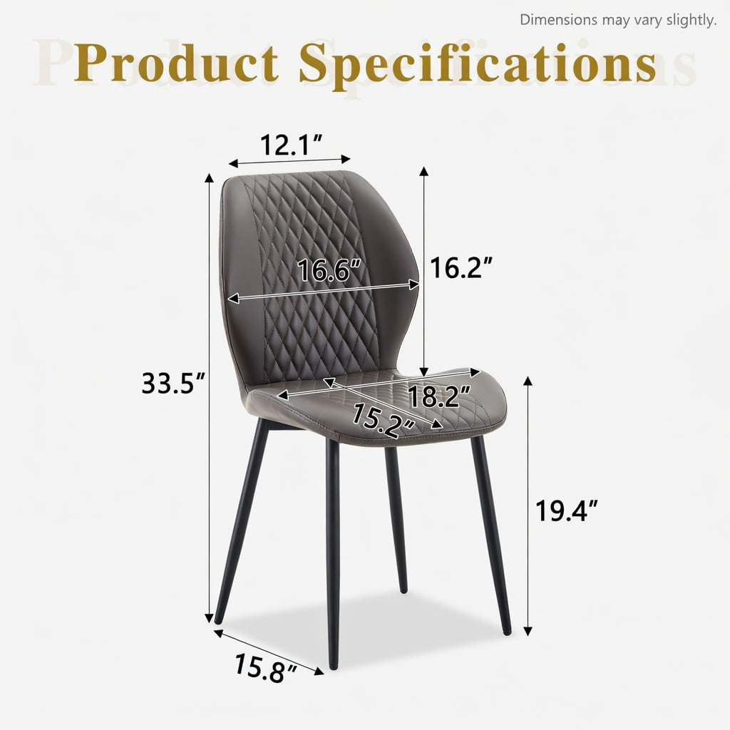 Hommoo Set of 4 Modern Light Luxury Diamond-Quilted PU Dining Chairs, Ergonomic Upholstered Chairs with Sturdy Metal Legs for Dining Room, Cafe, or Home Office, Dark Gray