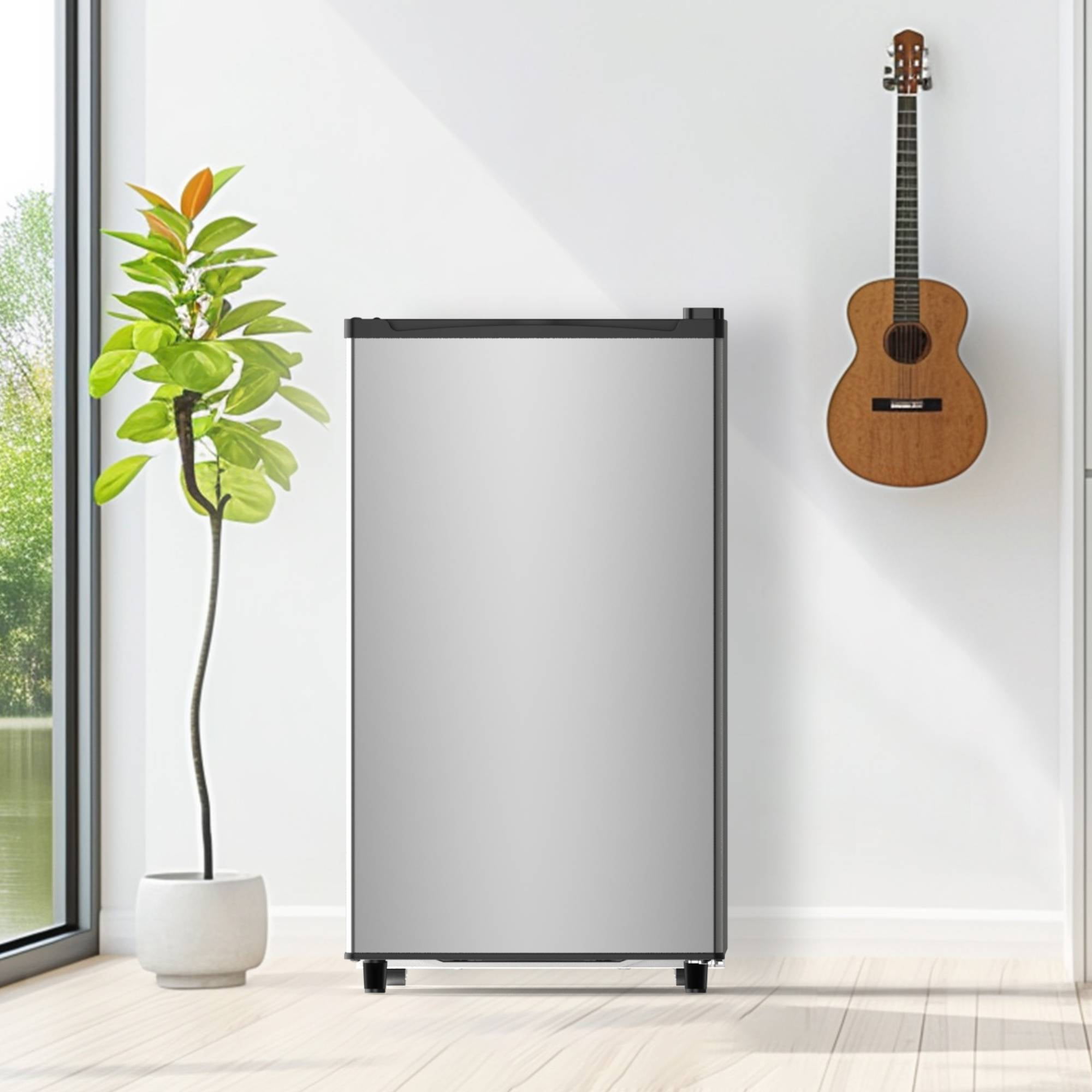 3.2 Cu.Ft Mini Fridge with Freezer Single Door Small Refrigerator with Adjustable Thermostat for Apartment,Dorm, Office, Silvery