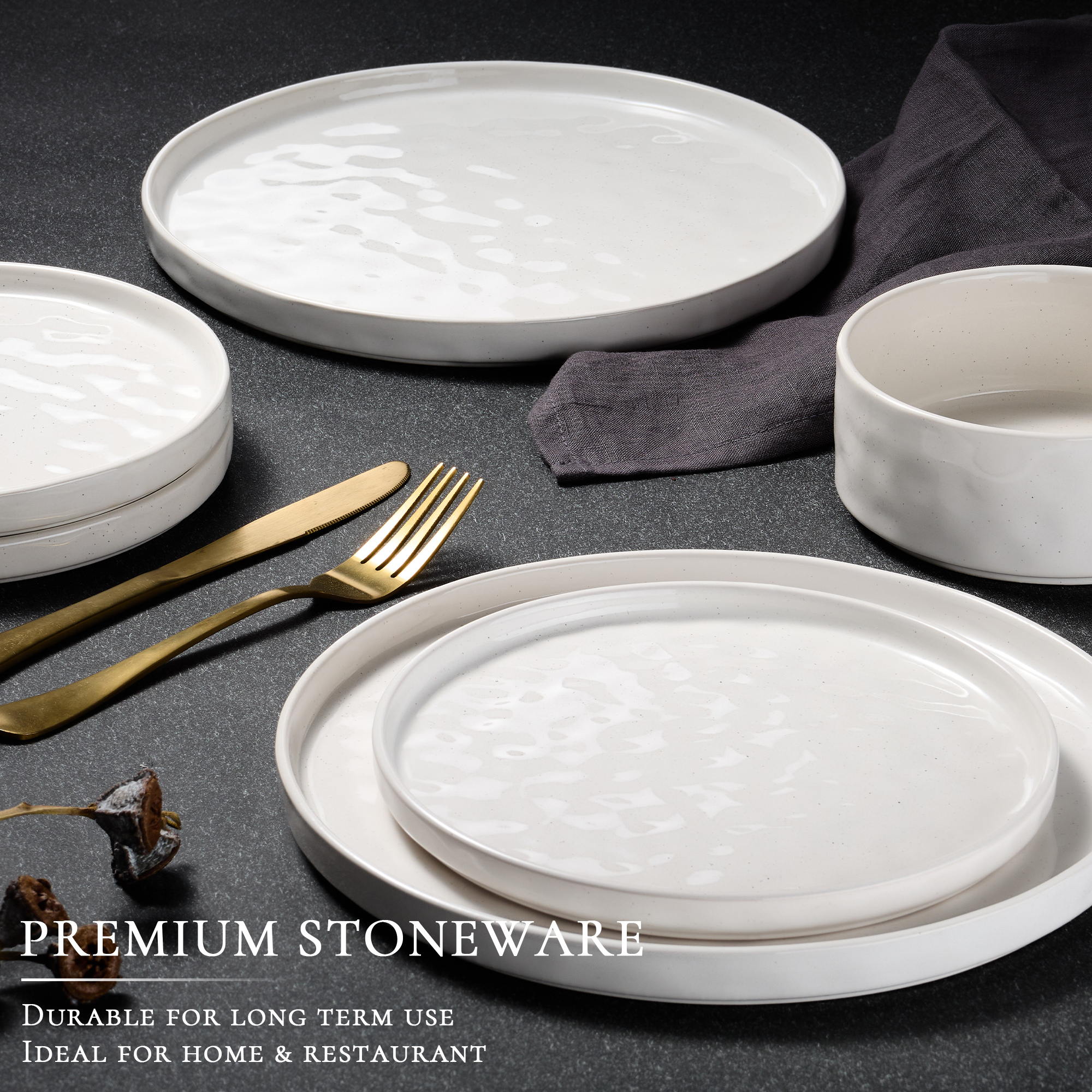 Vesteel 12-Piece Stoneware Dinnerware Set for 4, Speckled White photo 6