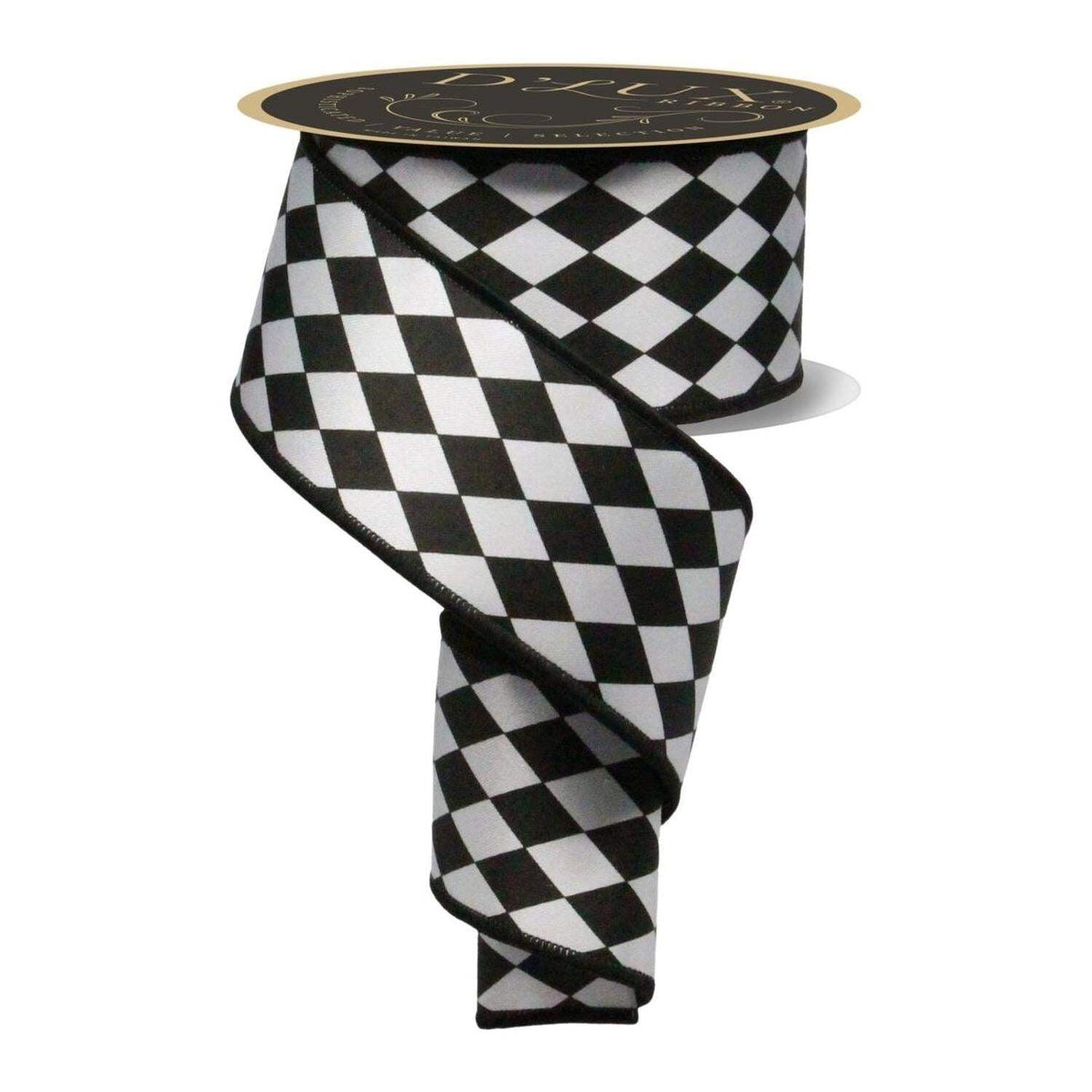 2.5" Harlequin Fused Back Ribbon: Black (10 Yards)