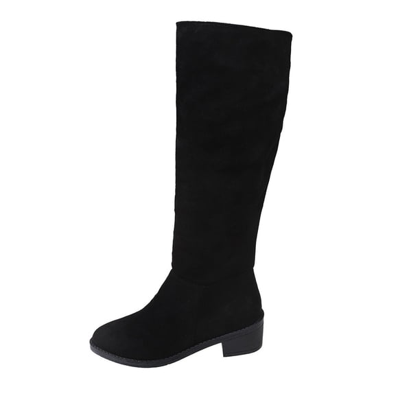 Wensltd Suede Knee High Boots for Women Chunky Block Low Heel Fashion Tall Boot Pointy Toe Side Zipper