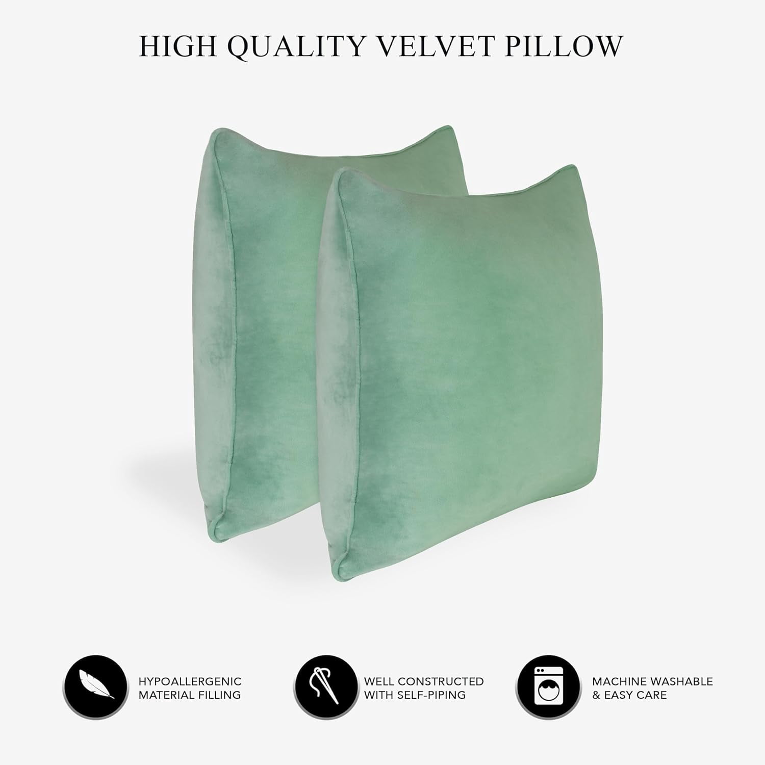 A1HC Hypoallergenic Down Alternative Pillow Inserts, 20x20 in, Square, Pack of 2, Como Green