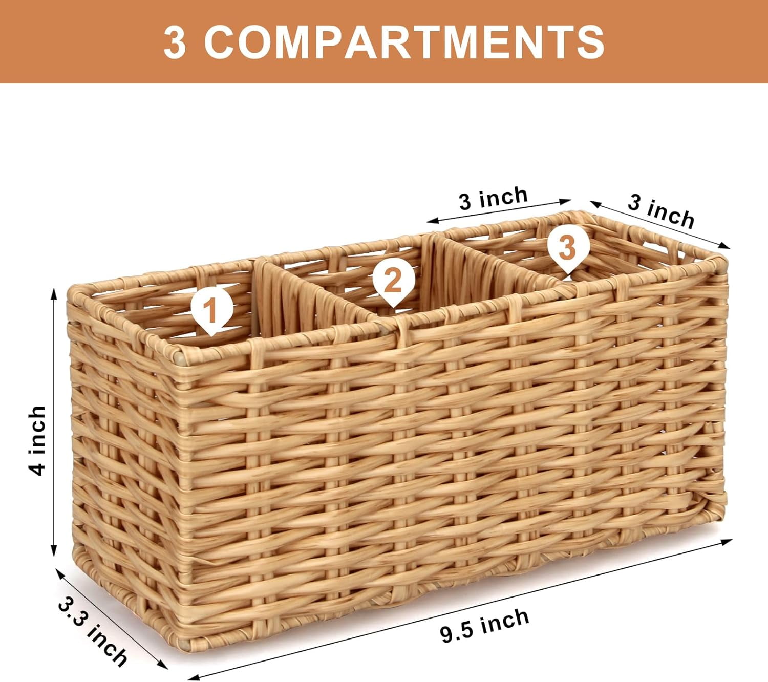 Wicker Flatware Silverware Caddy Cutlery Holder Kitchen Storage for Countertop Small Utensil Holders Party Table Spoon Knives Fork Holder Flatware Utensils Caddy Basket