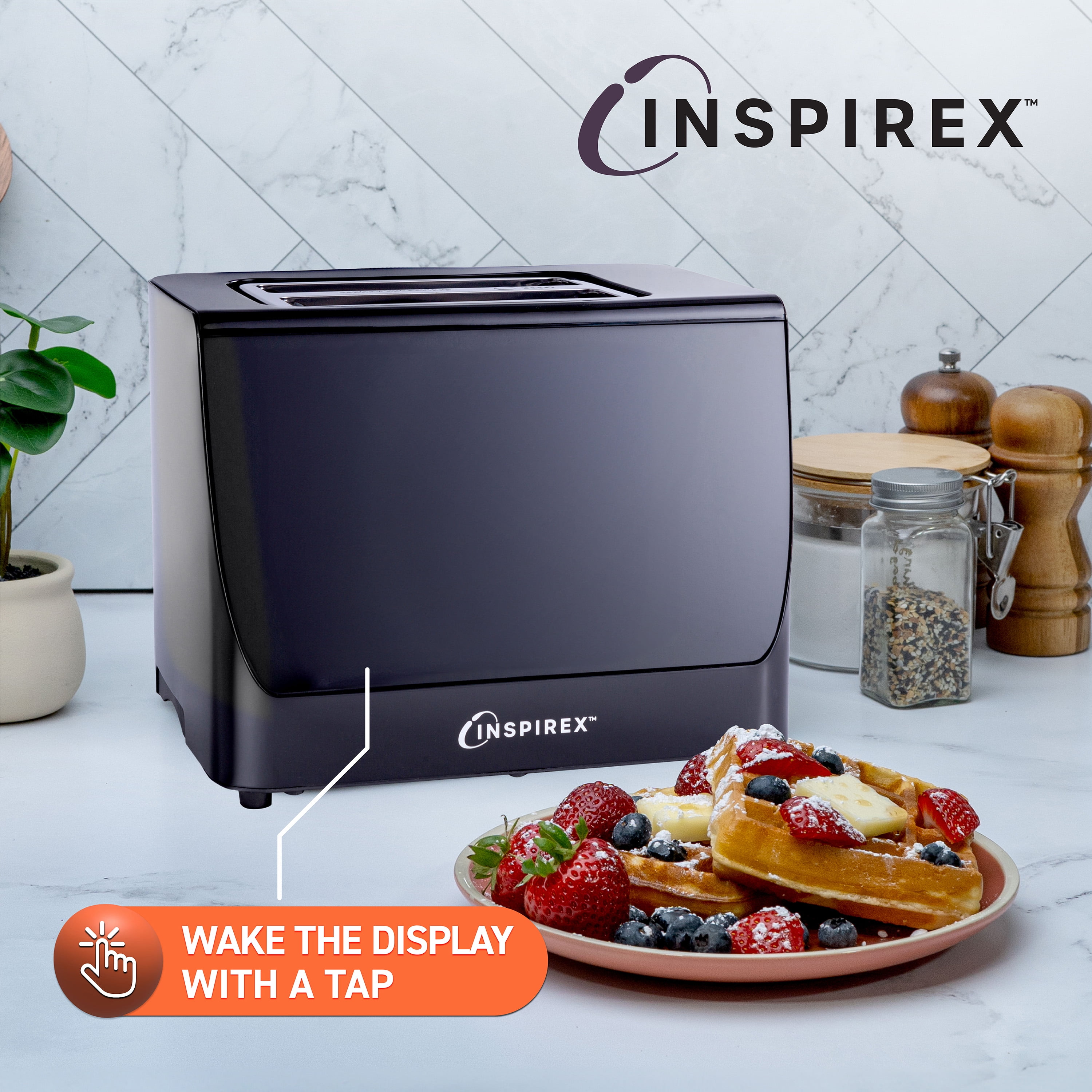 Inspirex Two Slice Touchscreen Lever Toaster, Black, XTOSMC2BK