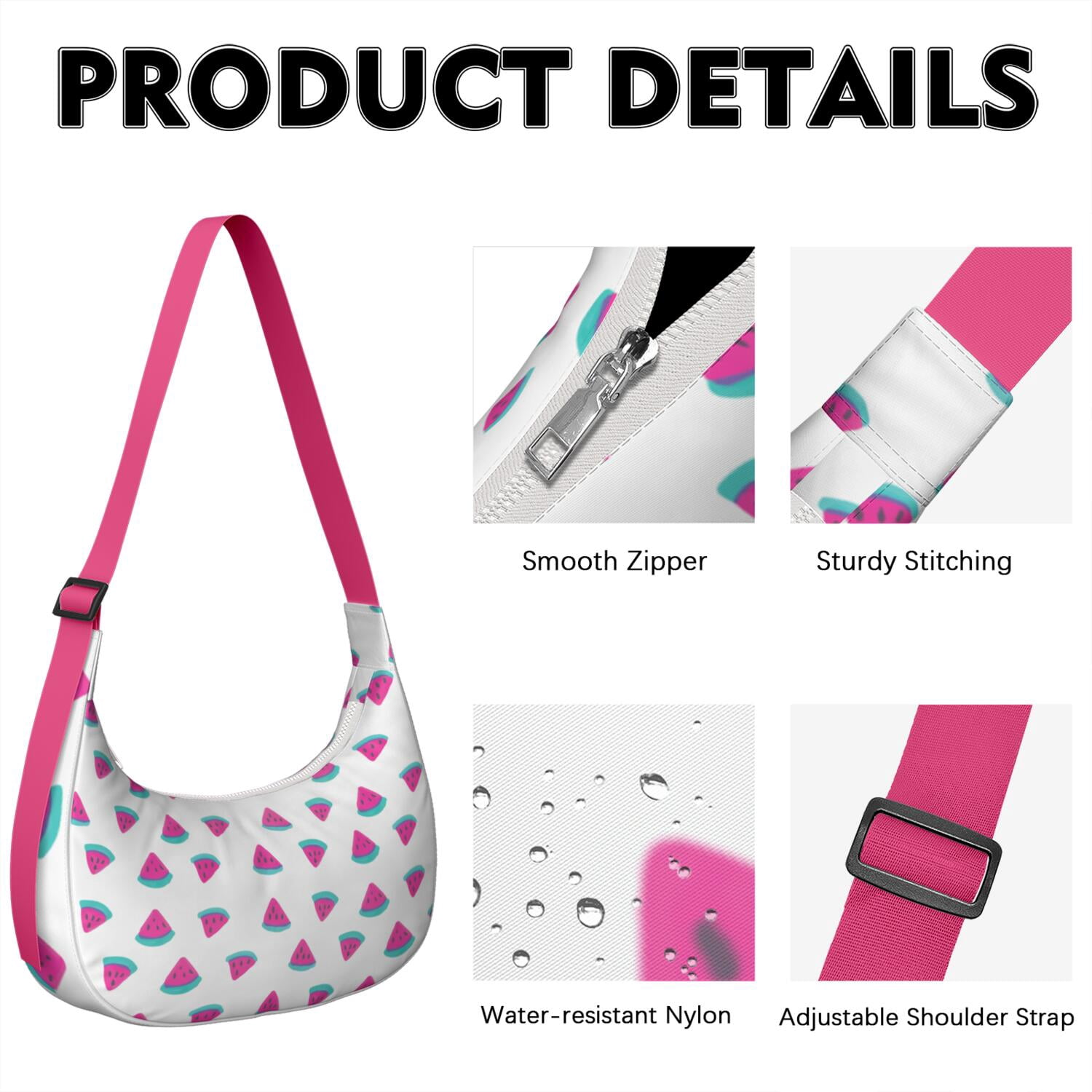 Fresh Watermelon Geometric Print Crossbody Handbag for Women, Lightweight Tropical Fruit Shoulder Tote, Water-Resistant Summer Beach Party Hobo Purse
