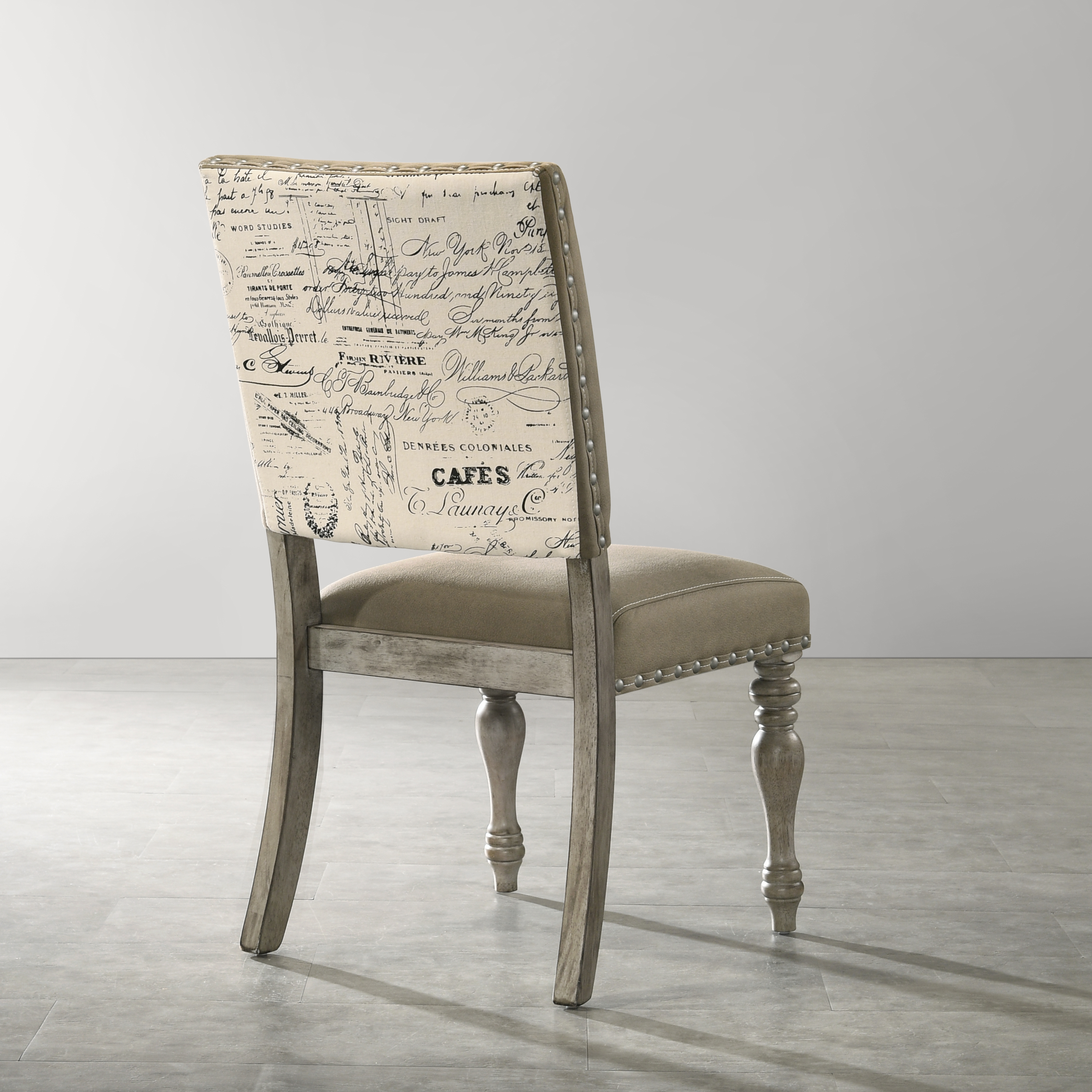 Roundhill Furniture Birmingham Script Printed Finish Dining Chair with Nail Head, Set of 2, Driftwood