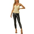 thumbnail image 2 of INSPIRE CHIC Women's Top Sequin Cami Spaghetti Strap V Neck Sparkle Ruffles Peplum Tops XS Gold, 2 of 6