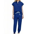 thumbnail image 3 of Scrubs for Women Sets with Pockets Short Sleeve V-Neck Blouse Elastic Waist Pants Casual Loose Solid Color Nurse Suit, 3 of 10