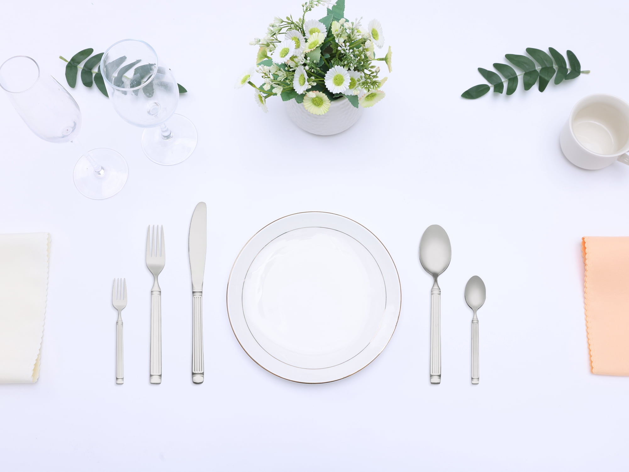 Unique Bargains Classic Mirror Polished Stainless Steel Flatware Set Silver 30pcs