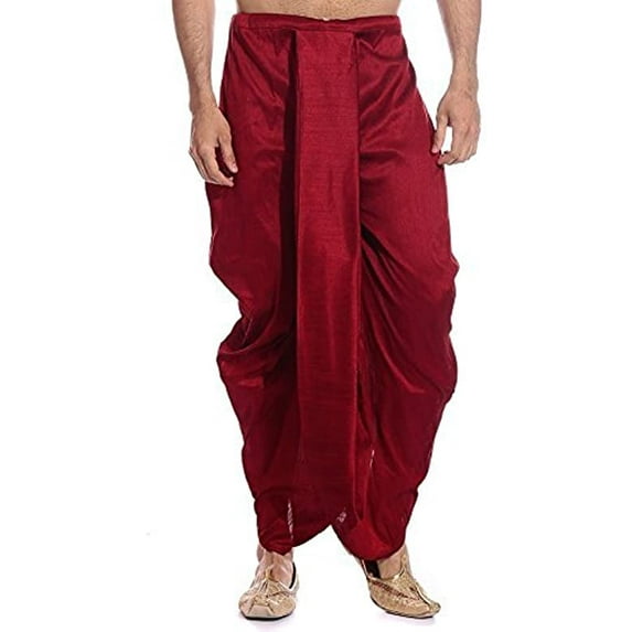 Royal Men's Silk Blend Free Size Ready to wear Traditional Dhoti (Maroon)