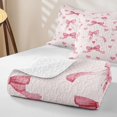 thumbnail image 4 of Erosebridal Girly Pink Ribbon Quilt King, Watercolor Love Heart King Coverlet Set for Girl, 3-Piece, 4 of 7