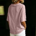 thumbnail image 5 of Womens Shirts Boat Neck Half Sleeve Linen Blouse Casual Loose Fit Solid Color Cotton Linen Summer Lightweight Tops Pink S, 5 of 7