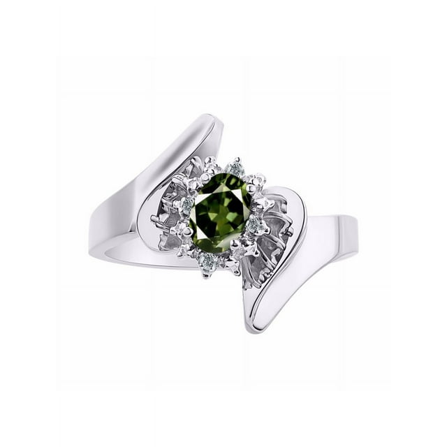 Rylos Floral Designer Ring with 6X4MM Oval Gemstone & Sparkling Diamonds in Sterling Silver- Birthstone Green Sapphire Jewelry Size 8