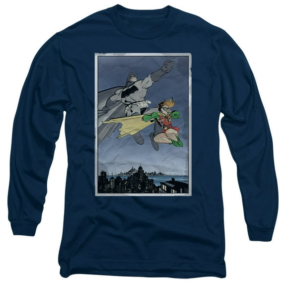 Batman Dkr Duo Long Sleeve Adult 18/1 T-Shirt Navy