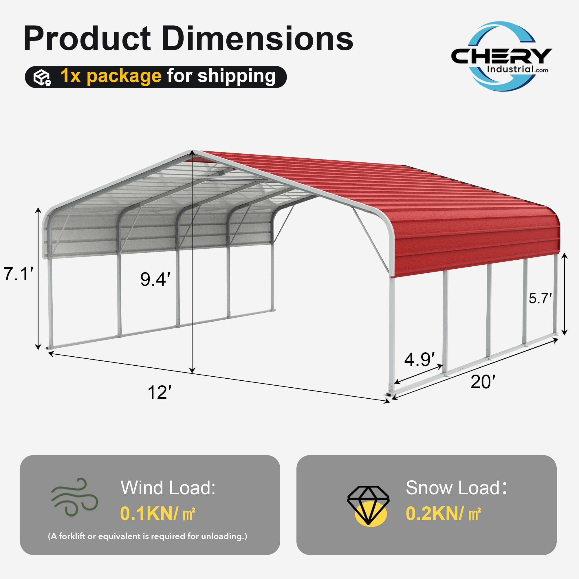 12x20FT Reinforced Metal Carport, Heavy Duty Steel Structure with Support Beams, Spacious Car Shelter for Boats/Tractors, All-Weather Use, Red
