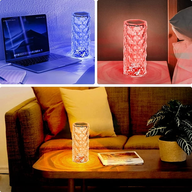 Acheter Lampe de bureau en cristal de diamant avec chargeur USB, décoration  d'ambiance romantique, lampe de chevet de chambre à coucher, lampe de  projection de table à manger