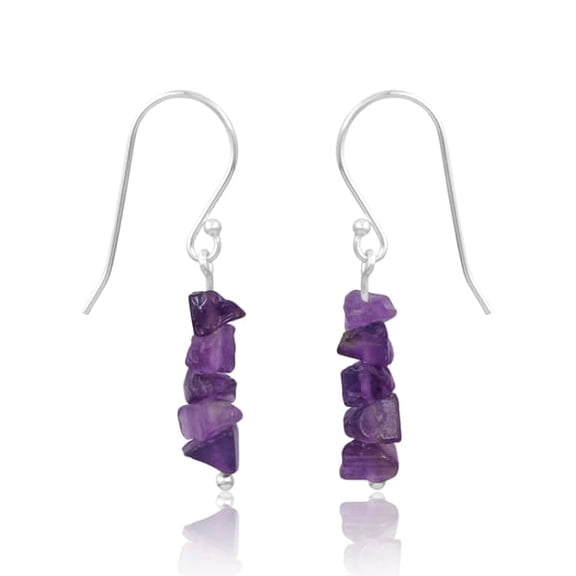 925 Sterling Silver Amethyst Chips February Birthstone Dangle Earrings for Women
