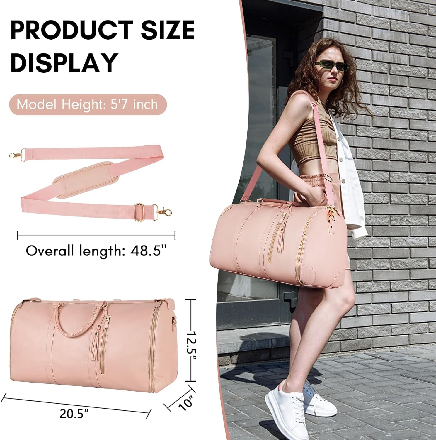 Rolling travel duffle, convertible suitcase, garment bag with wheels, PU leather construction, 3-in-1 design, shoe storage compartment, business trip essential, overnight luggage, wedding
