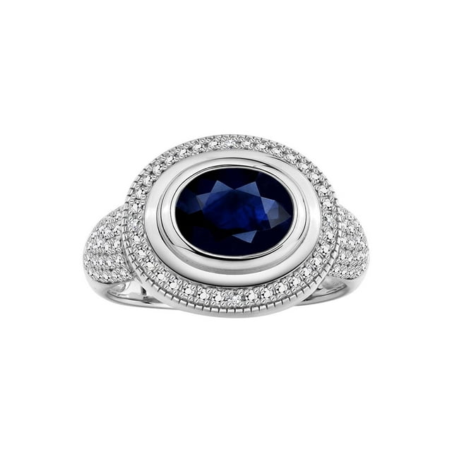 RYLOS Rings for Women Sterling Silver Ring Classic 9X7MM Oval Gemstone & Diamonds September Sapphire Jewelry Size 10
