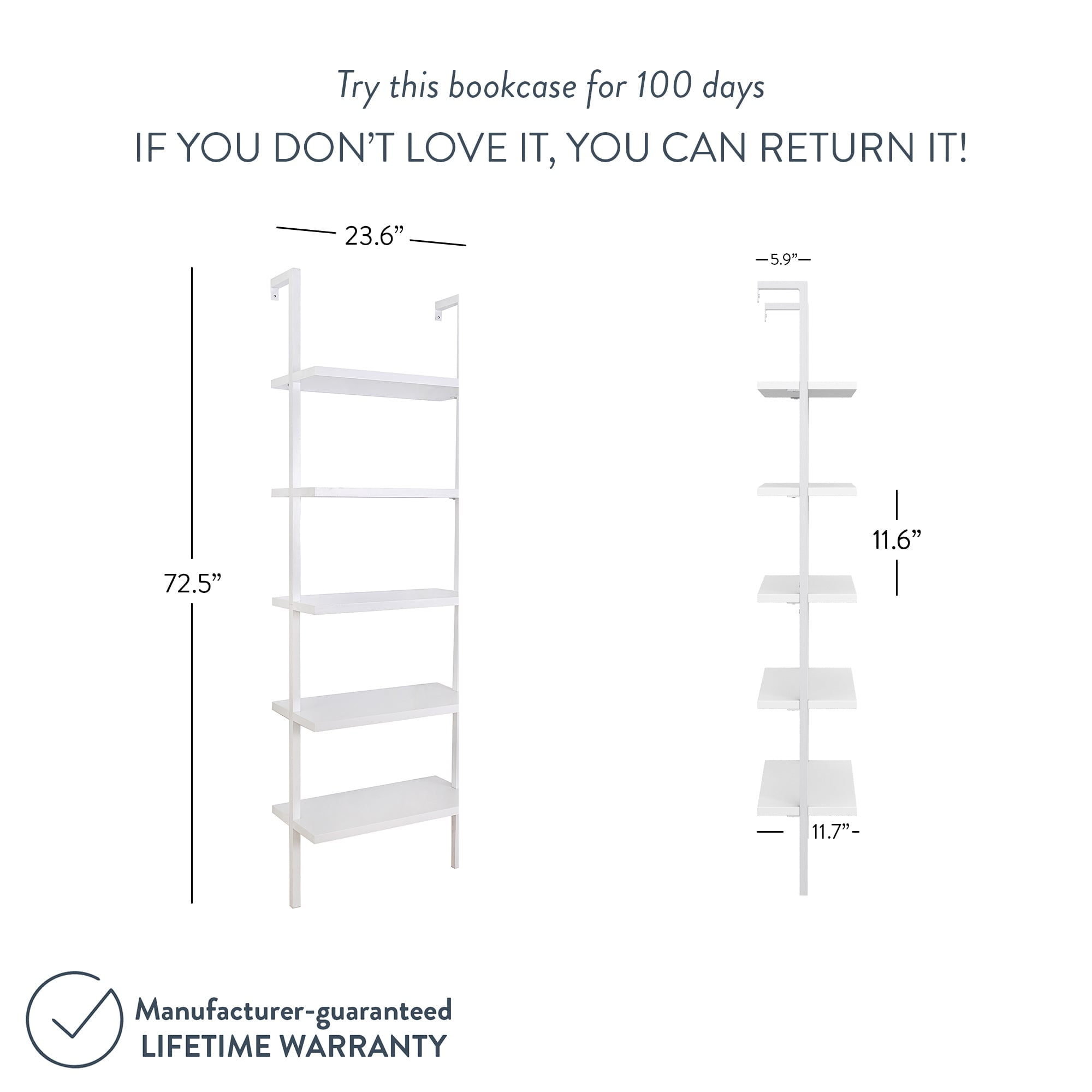 Nathan James Theo Industrial 5-Shelf White Ladder Bookcase with White Open Shelves and White Metal Frame