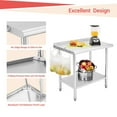 thumbnail image 4 of Towallmark Stainless Steel Work Table, Commercial Prep Table 36x24 Inch With Adjustable Undershelf & Trash Bag Holder, NSF Certified 2 Tier Kitchen Workbench For Restaurant, Bakery, 4 of 8