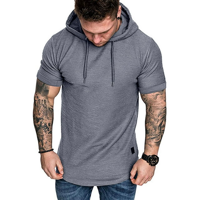 UKAP Sweatshirts pour Hommes Sweat à Capuche à Cordon Manches Longues Coupe Régulière Automne Manches Courtes Gris 2TG