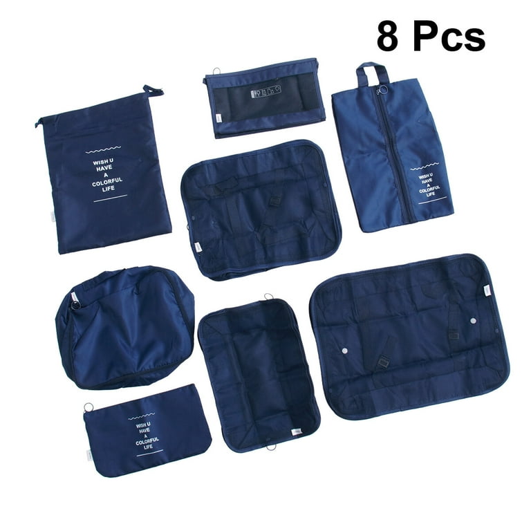 8PCS Travel Storage Pouch Set Luggage Travel Bag Kit Clothing Sorting  Storage Bag Set Multi-purpose Travel Clothes Packing Pouch Set Practical  Suitcase Packing Bags Kit for Travel Use Navy Blue 