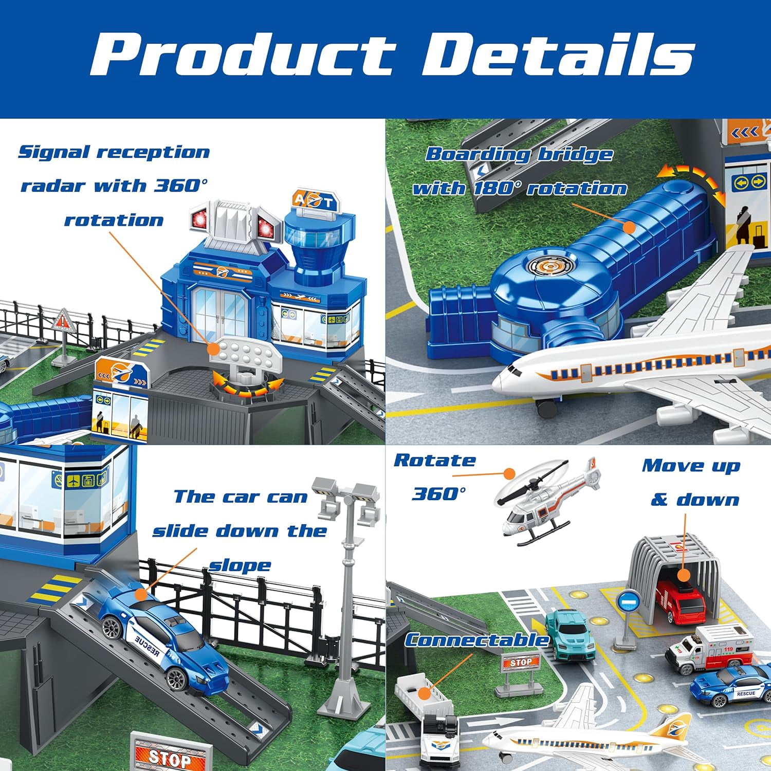 Airplane Toys for Toddlers 2-4, Airplane Toy Set with Trucks Signs and Airport Playmat, Toys for Boys Christmas Birthday Gift