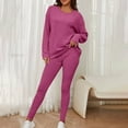 thumbnail image 2 of jtjvou Sweater Sets for Women 2 Piece Outfits - Ribbed Long Sleeve Pullover Tops Skinny Long Pants Cozy Knit Lounge Sets Purple L, 2 of 6