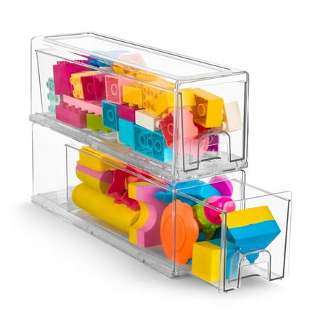 Sorbus Small Clear Stackable Storage Drawers Plastic Storage Drawers with Handles Craft Clothes Medicine Makeup Closet Art Supply Shoe Toy Storage Organizer (2 Pack)