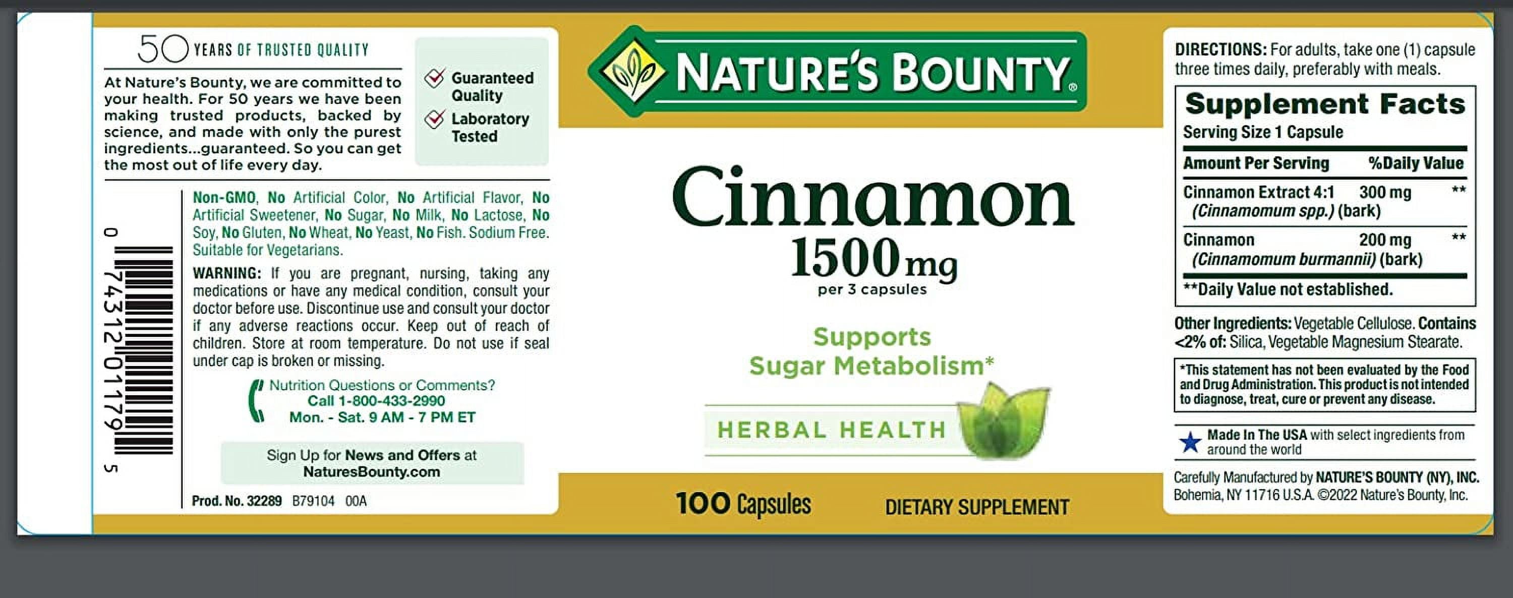 (3 pack) Nature's Bounty Cinnamon 1500mg 100ct