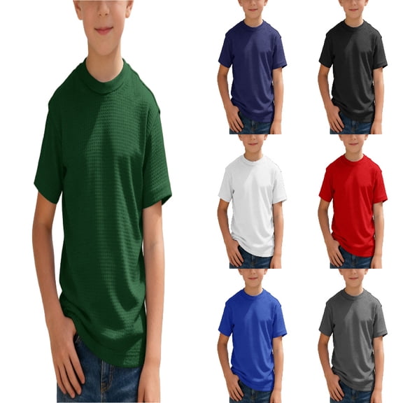 HXWCHs Boys' Cotton Short Sleeve Crewneck T Shirt Kids Summer Workout Tops Dark Green 8-9 Years
