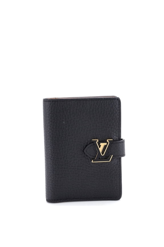 Pre-Owned LV Vertical Wallet Taurillion Leather Compact By Rebag
