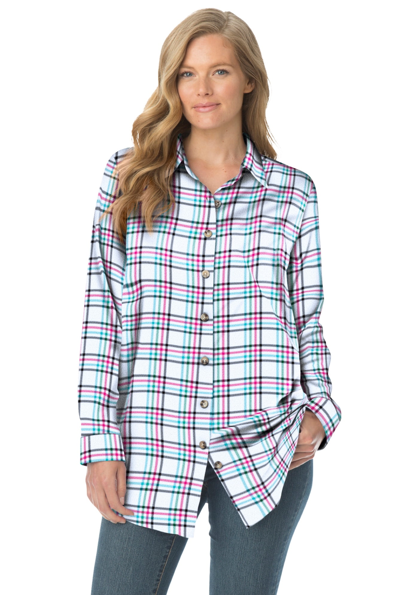 Woman Within Womens Plus Size Classic Flannel Shirt Shirt 