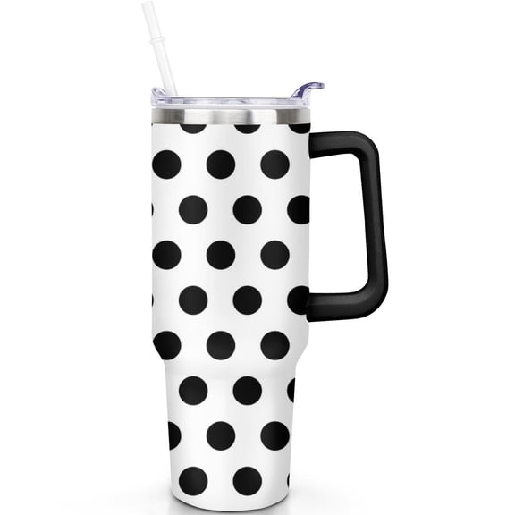 40 oz Polka Dots Theme Tumbler with Handle Spill Proof Lid 40oz Polka Dots Travel Must Haves Tumbler with Straw Double Insulated Travel Coffee Cup Polka Dots Lover Gifts for Men Women