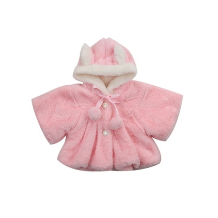 

Newborn Kid Baby Girl Buuny Ear Fur Winter Warm Coat Outerwear Cloak Jacket Clothes