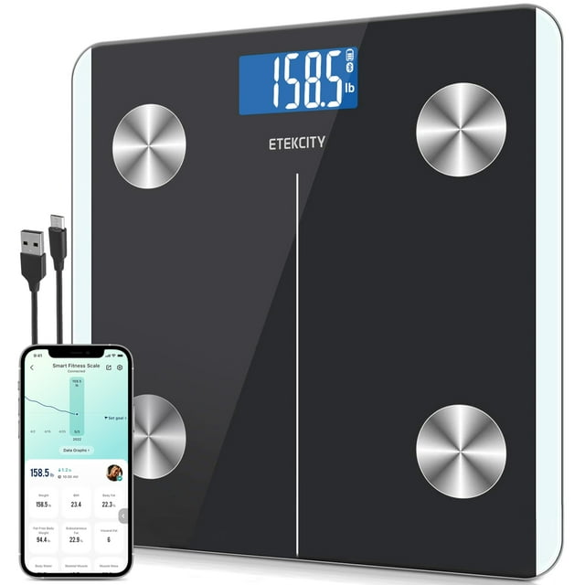 Báscula de grasa corporal recargable inteligente Etekcity 180 kg negra