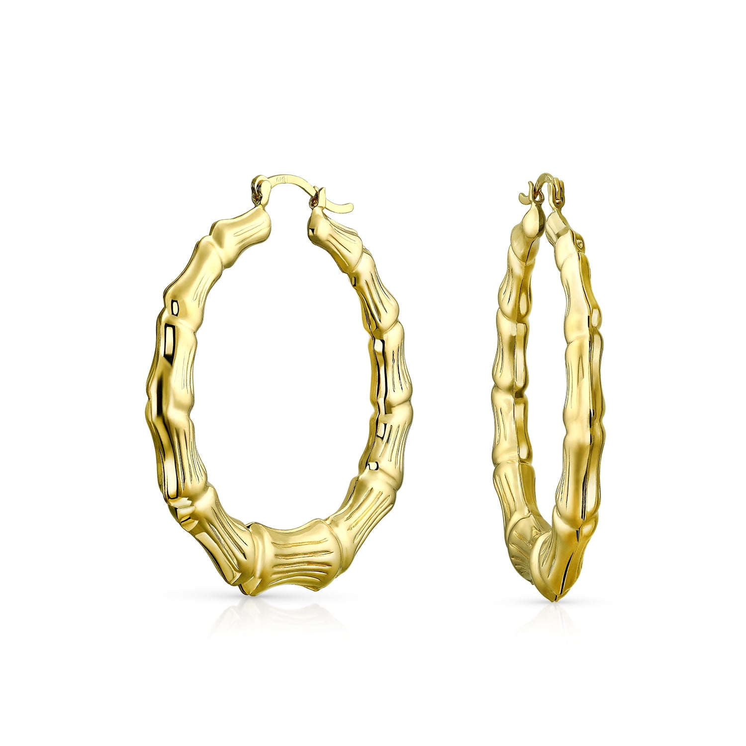 Light Weight Hollow Big Bamboo Hoop Earrings for Women 18K Gold 