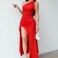 thumbnail image 3 of Pisexur Robes de Cocktail pour Femmes Mode à une Épaule Plissée Fendue Robe d'Invitée de Mariage Couleur Unie Robes de Soirée pour Femmes Formelles Mode Sans Manches Fente Haute Robe Maxi TP-L Rouge, 3 of 8
