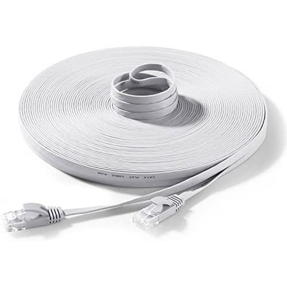 KUNOVA (TM) Ethernet Cable Cat6 Flat 100ft White, Network Cable Cat 6 Flat Slim Ethernet Patch Cable, Internet Cable