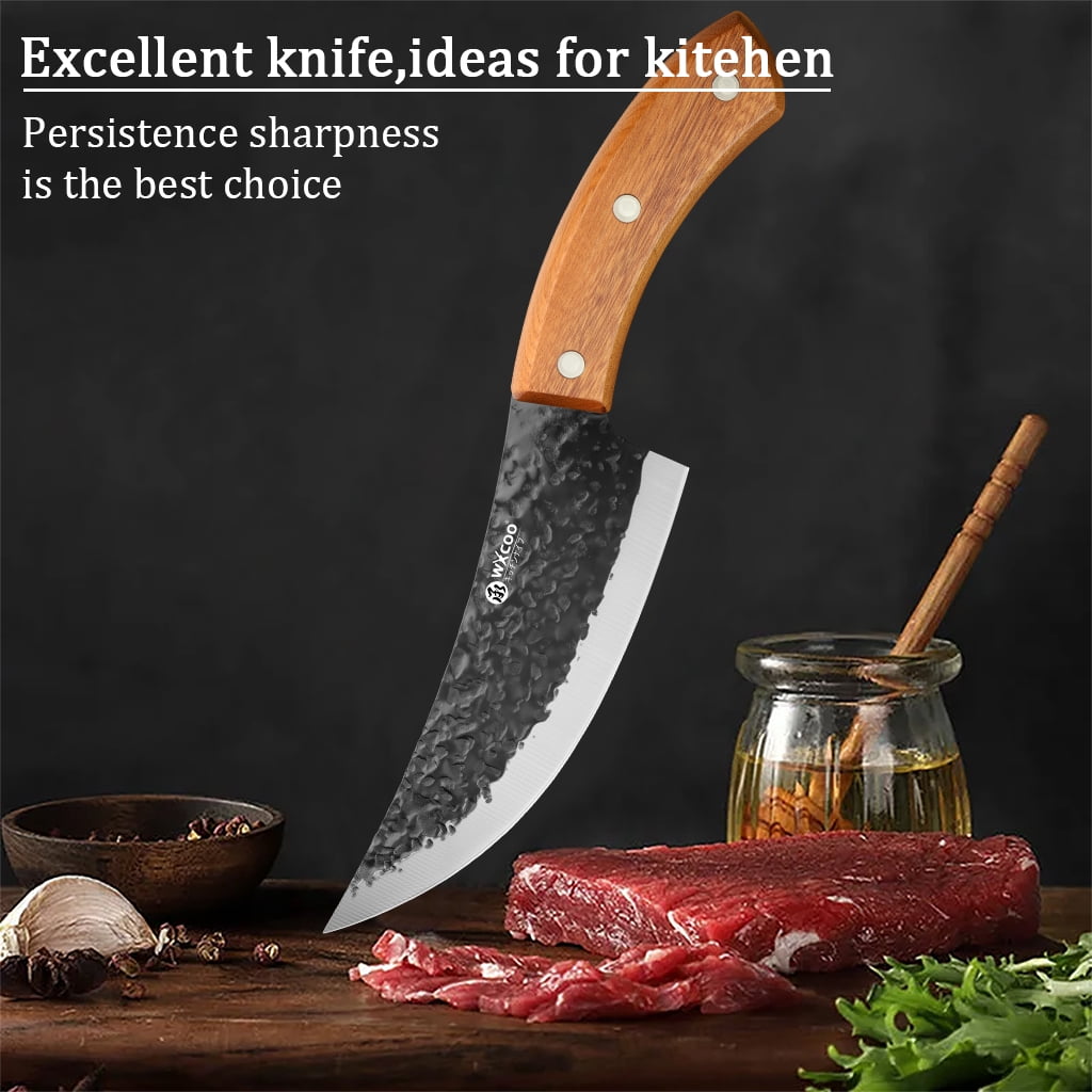 1/2pcs Hand Forged Meat Boning Knife, High Carbon Steel Full Tang Cleaver with Wood Handle, Ultra Sharp Kitchen Butcher Knife with Sheath