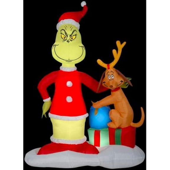 Gemmy Christmas Airblown Inflatable Grinch and Max w/Presents Scene Dr. Seuss, 6 ft Tall