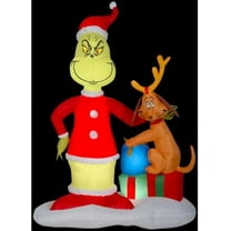 Gemmy Christmas Airblown Inflatable Grinch and Max w/Presents Scene Dr. Seuss, 6 ft Tall