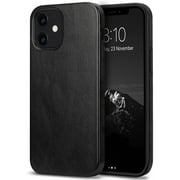 TENDLIN Compatible with iPhone 12 Case/iPhone 12 Pro Case Premium Leather TPU Hybrid Case (Black)