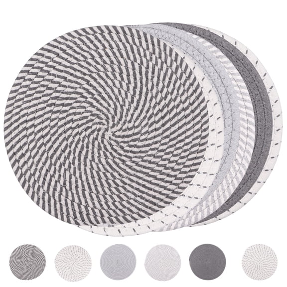 6 Pcs Cotton Braided Placemats, 10 in Heat Resistant Pot Holders for Kitchen, Thick Hot Pads for Countertops, Decorative Woven Insulation Pad, Trivets for Hot Dishes