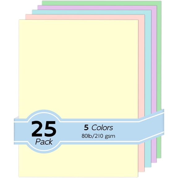 80lb 8.5 x 11 Pastel Construction Paper Colors | 5 Colors Colored Cardstock Paper 8.5 x 11 for Crafts, DIY Cards, Scrapbooking(Light Colors)