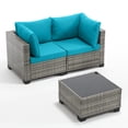 thumbnail image 5 of Ebello 3-Piece Modular Conversation Set, Outdoor Patio Sectional Sofa with Glass Coffee Table, Rattan Garden Furniture, GTQ(Peacock Blue), 5 of 6